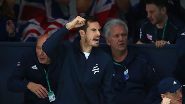 Murray cheered his Great Britain team-mates on at the Davis Cup despite being injured