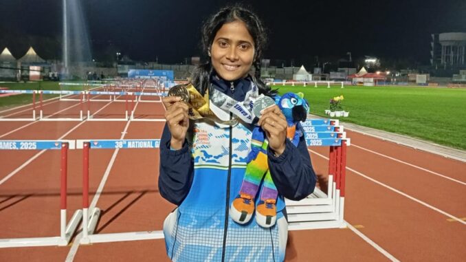 Hurdles PB and jumps gold — all in a day’s work for Moumita at National Games 2025